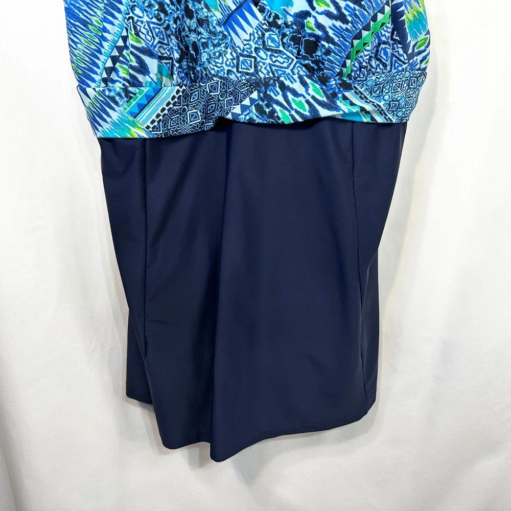 Malibu‎ Dream Girl Plus Size 24W Swim Dress Navy Blue One Piece Modest Suit 1021